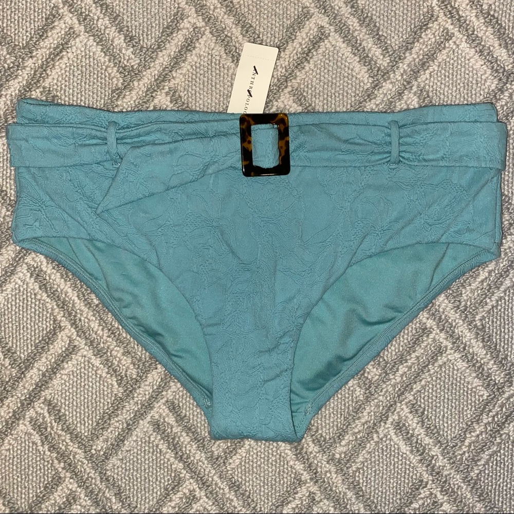 Seafolly Anthropologie NEW belted textured mint green bikini swim bottom size 10